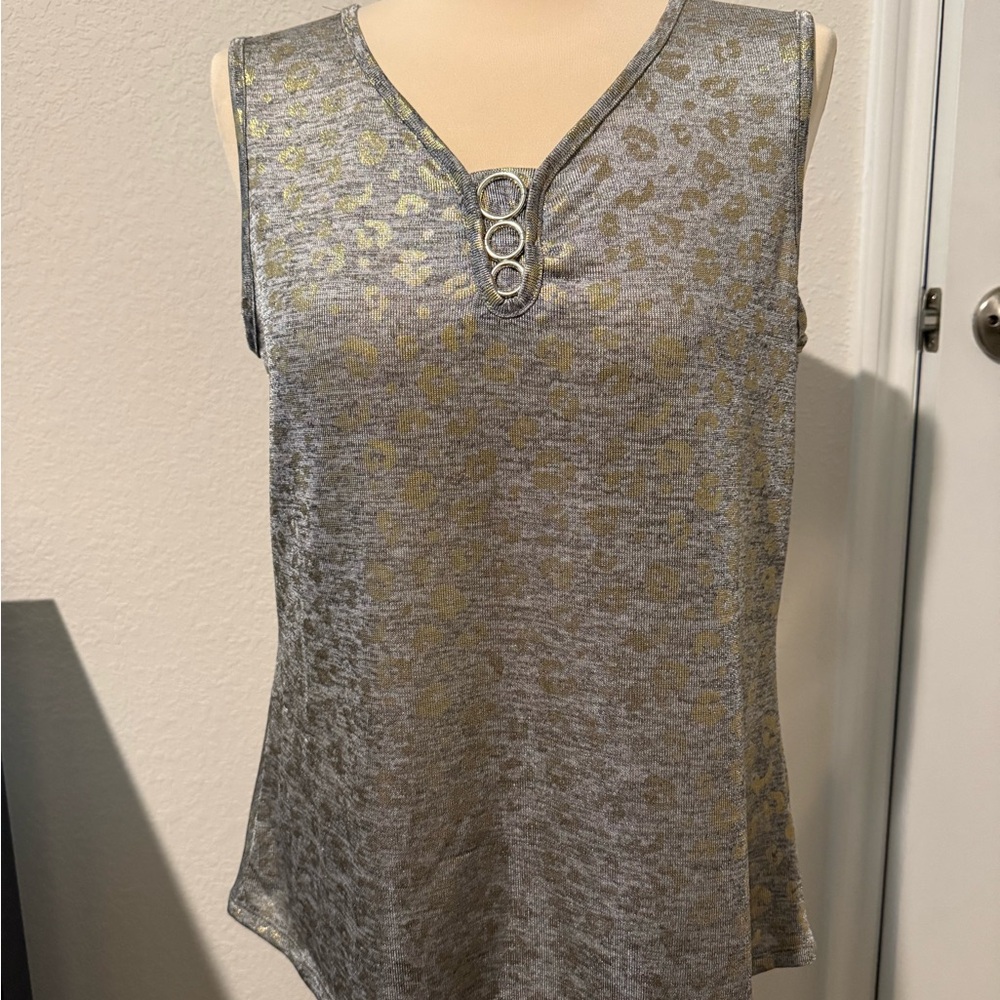Gold Leopard Print and Silver Details sleeveless shirt